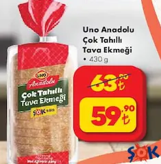 UNO ANADOLU ÇOK TAHILLI TAVA EKMEĞİ 430 G fiyat ve kampanya bilgisi